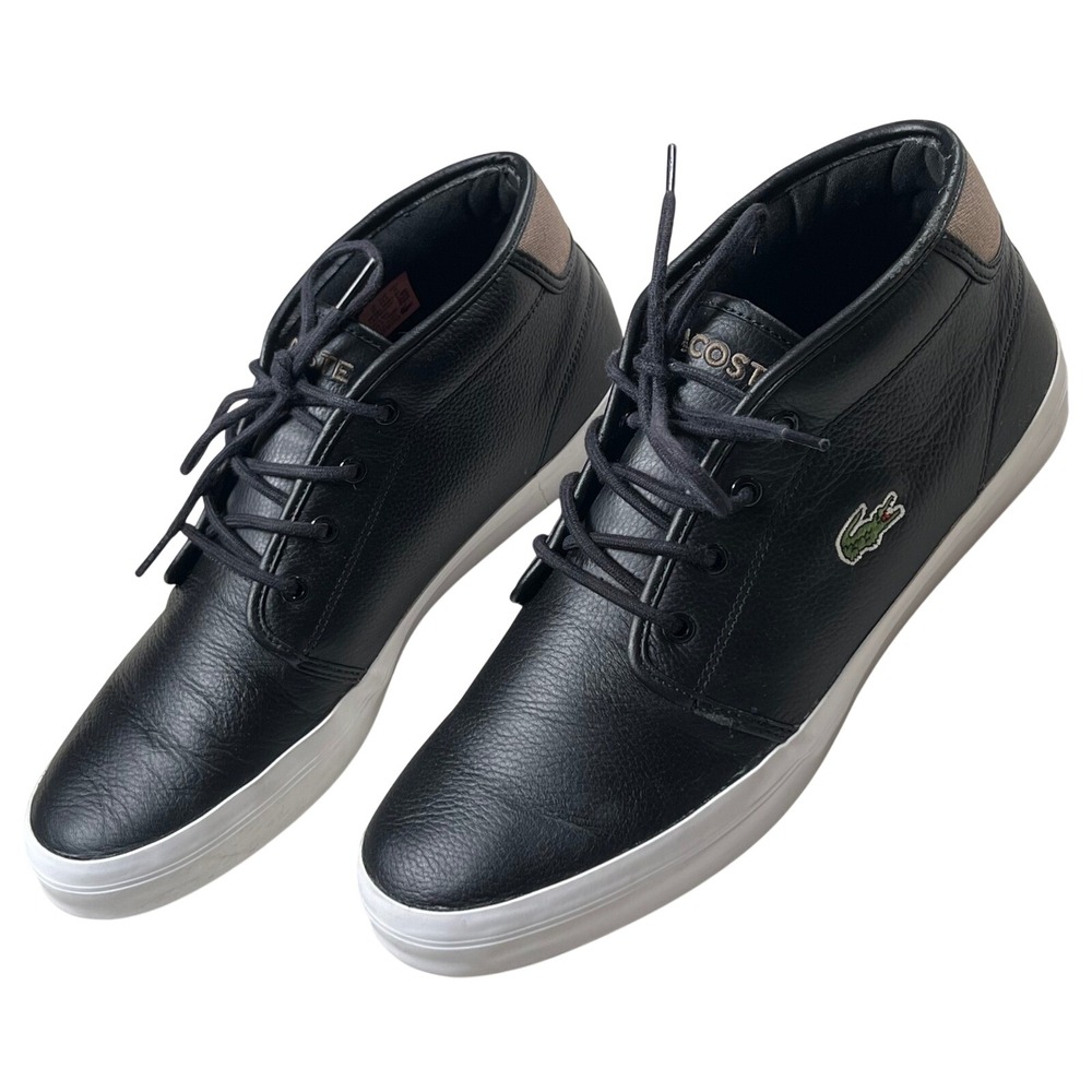 Lacoste Ampthill Leather Sneaker LCR3 Men 11.5 Black Mid Top Casual  Preppy